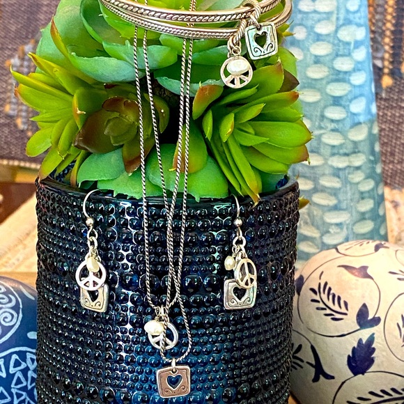 Brighton Jewelry - Brighton PEACE GRATITUDE Pearl Heart Peace Necklace Bracelet Earrings